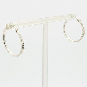925 Sterling Silver 1" Textured Hoop Earrings Classic For Everyday Wear 2.22gr
